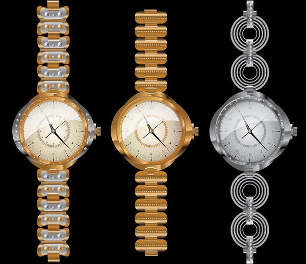 Orologi Oro Platino Argento Con Diamanti Design Contemporaneo — Vettoriale Stock