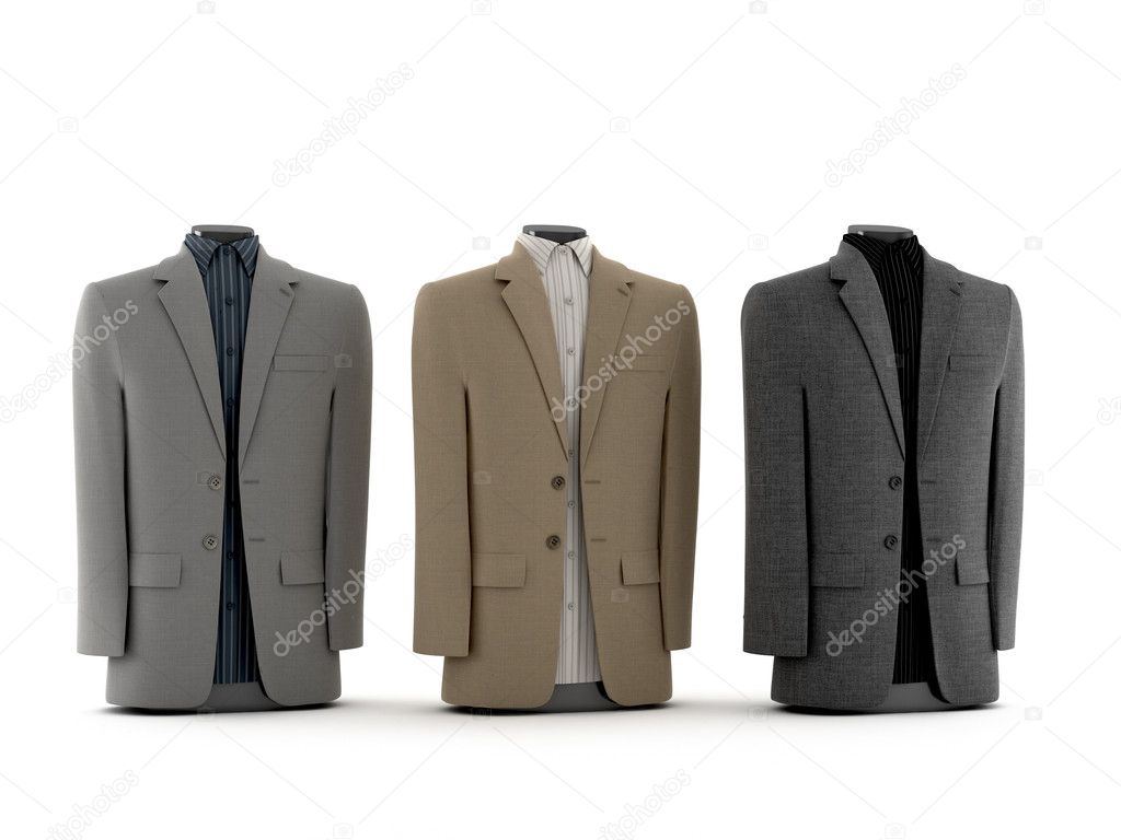 Computer visualization of men's suits, isolated on a white background