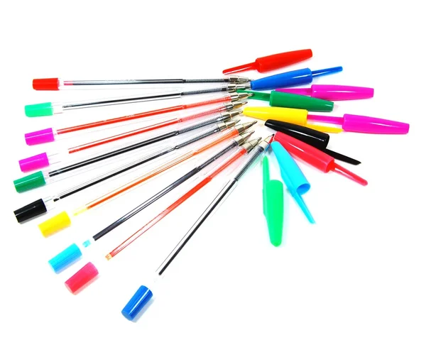 Set Multi Colored Ball Pens Isolated White Background — Stock Photo, Image