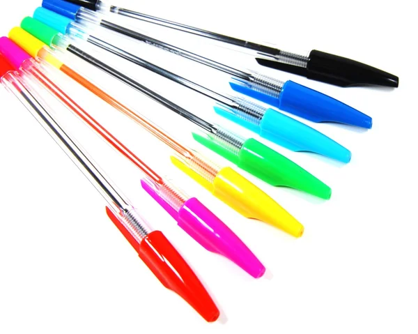 Set Farbige Kugelschreiber Isoliert Auf Weißem Hintergrund — Stockfoto