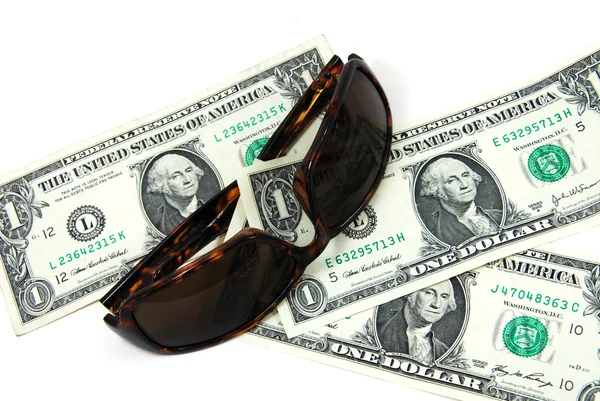 Nahaufnahme Brille Mit Einem Dollar — Stockfoto