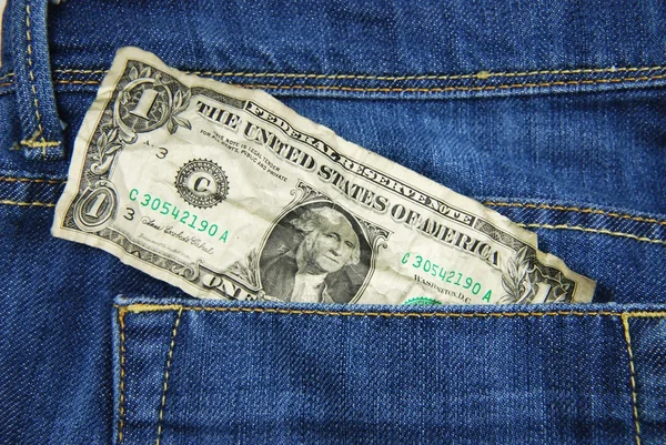 Close Jeans Pocket One Dollar — Stock Photo, Image