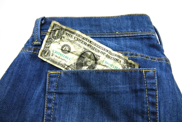 Bolso Calça Jeans Com Dólar — Fotografia de Stock