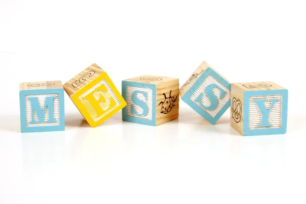 Childrens Colorful Blocks Spell Messy — Stock Photo, Image