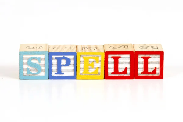 Childrens Kleurrijke Blokken Spellen Het Woord Spell Stockafbeelding
