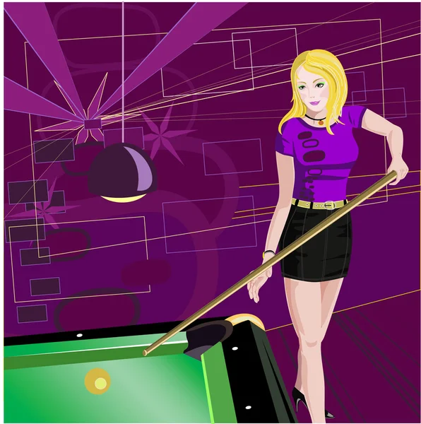 Girl Playing Billiards Vector Illustration — Stock Vector
