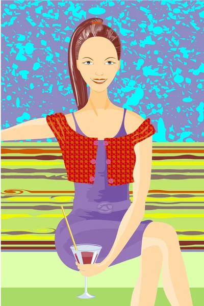 Mädchen Mit Einem Cocktail Vektorillustration — Stockvektor