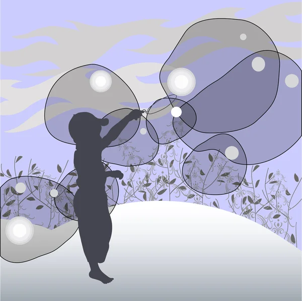 Pojke Med Bubblor Barndomen Vektor Illustration — Stock vektor