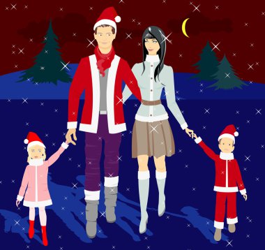 Family in the New Year costumes clipart