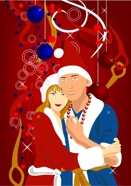 Couple Love New Year Eve Vector Illustration — Stock Vector