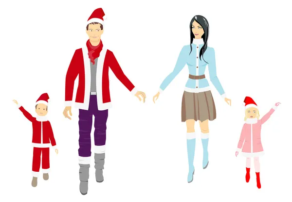 Bir Kız Noel Baba Gibi Giyinmiş Yeni Yıl Arifesi Hediyeler — Stok Vektör