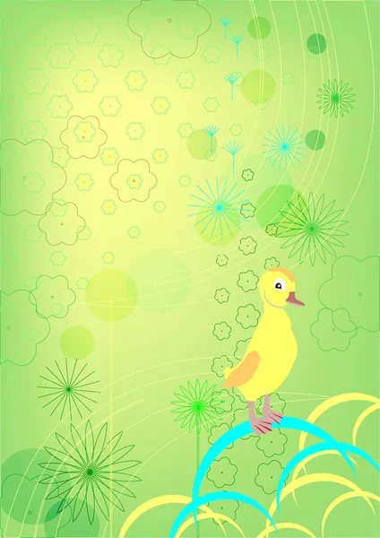 在绿色背景上的小鸭 — 图库矢量图片