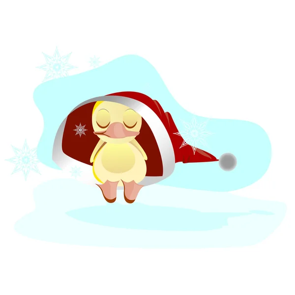 Frozen duckling sleeps in a hat — Stock Vector