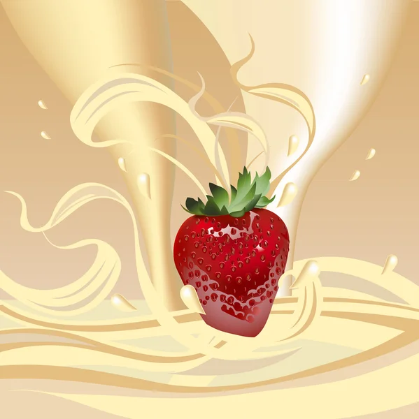 Strawberries with milk — Stock Vector