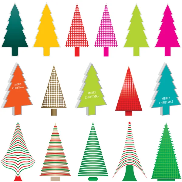 Reihe Von Bunten Weihnachtsbäumen Illustrationen Vektor — Stockvektor