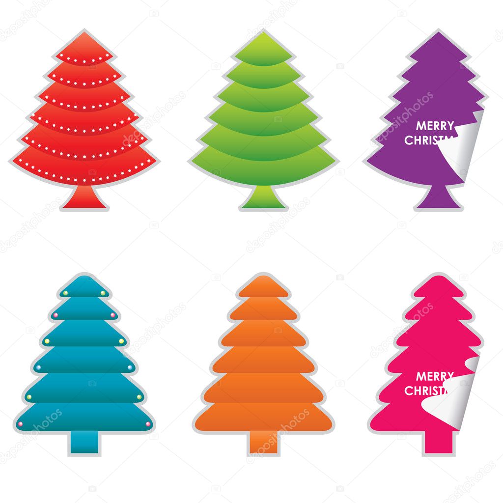 Set of colorful christmas trees illustrations vector