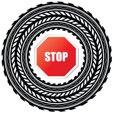 Tire track with stop sign clipart