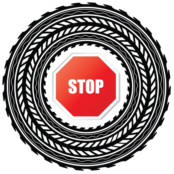 Huella de neumático con señal de stop — Stockvector