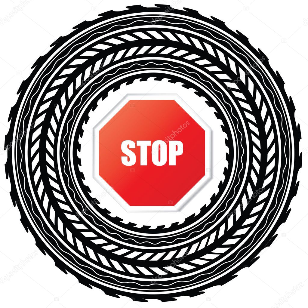 Tire track with stop sign