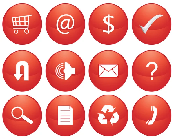 Red Glossy Icon Set Web Applications Vector — Stock Vector