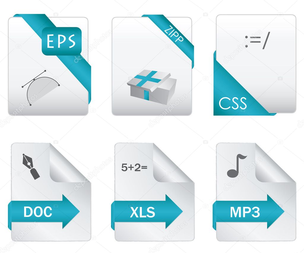 Set of file extension vector detailed icons