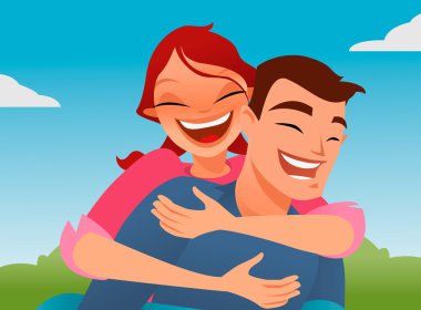 Happy couple playing piggyback.vector based illustration clipart