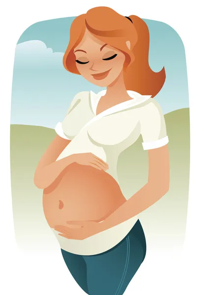 Mujer Embarazada Tocando Barriga — Vector de stock