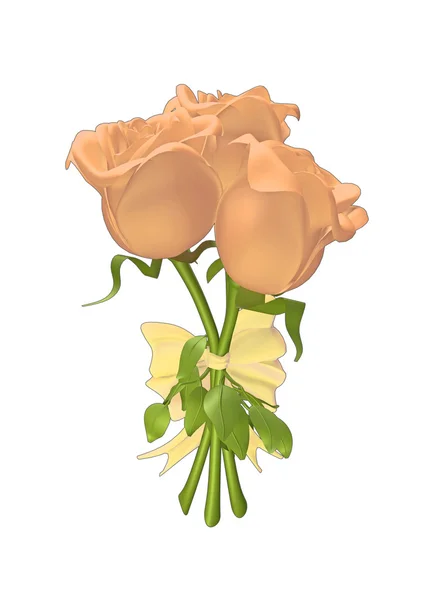 Τριαντάφυλλα Δεμένα Μαζί Μια Κορδέλα Που Απομονώνονται Λευκό Φόντο — Φωτογραφία Αρχείου