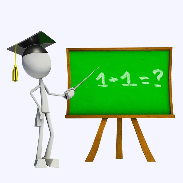 3D Teacher and green board — Stock Photo, Image
