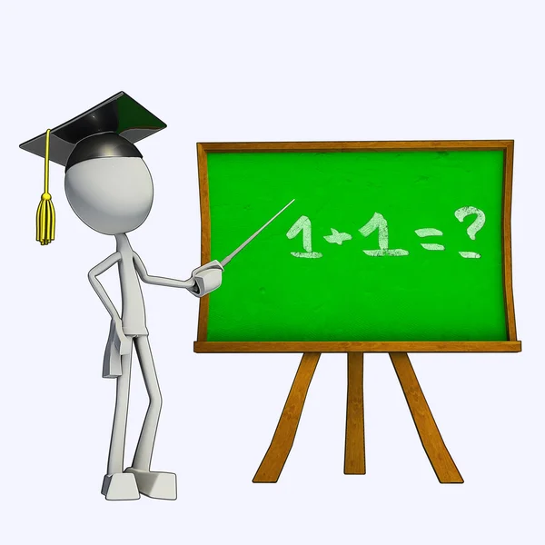 3D Teacher and green board — Stock Photo, Image