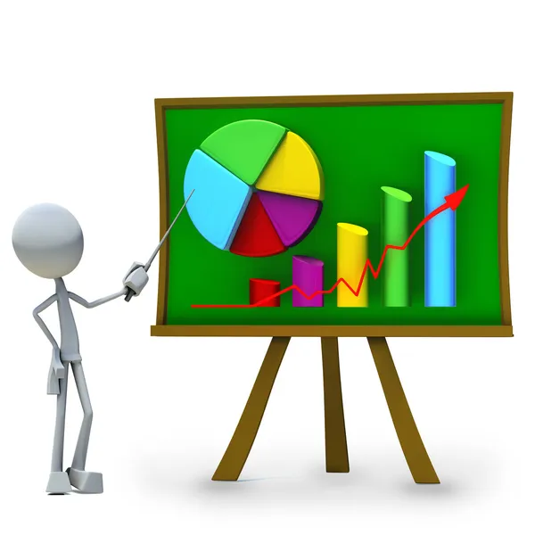 3D character showing bar chart — Stock Photo, Image
