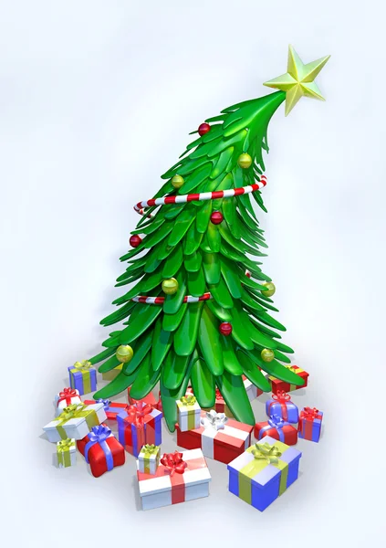 Karácsonyfa Ajándékok Elszigetelt Fehér Background — Stock Fotó