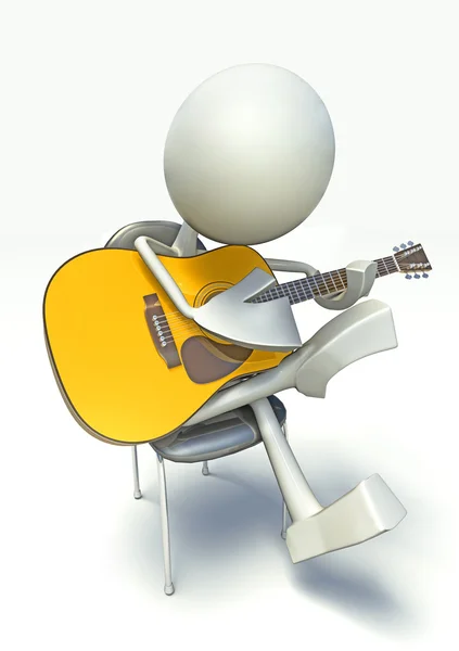 Personagem 3D tocando na guitarra acústica — Fotografia de Stock