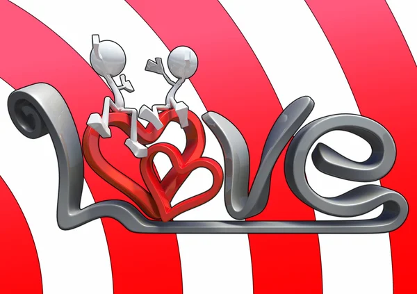 Characters Hugging Word Love Made Software Isolated White Background — Stock Photo, Image