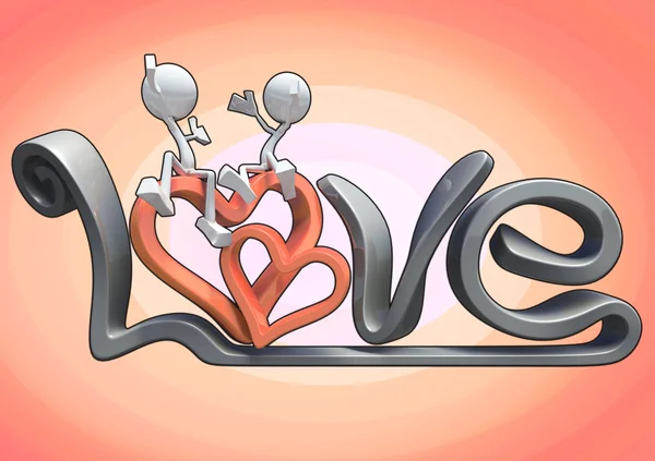 3D символов, обнимающих слово любовь . — стоковое фото