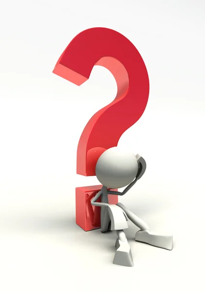 3D question mark with character — Stock Photo, Image
