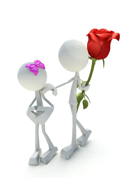 3D charakter dawanie daleko róża — Zdjęcie stockowe