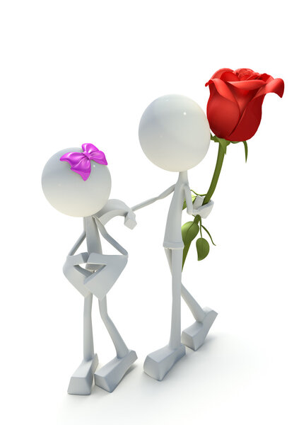 3D персонаж, раздающий розы
