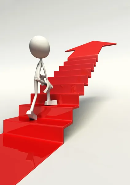 3D character walking up staircase — Stock Photo, Image
