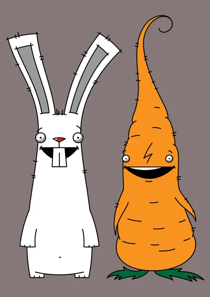 Abbildung Eines Weißen Kaninchens Und Einer Orangefarbenen Karotte — Stockvektor