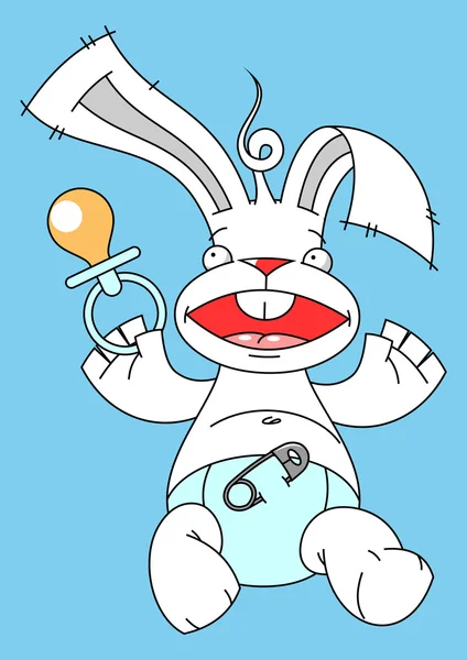 前足でおしゃぶりを持って赤ちゃんウサギのイラスト — ストックベクタ