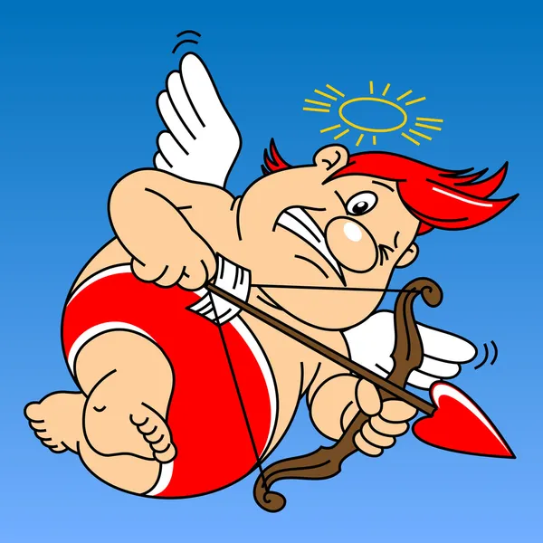 Cupido Gordo Calzoncillos Rojos Sosteniendo Arco Una Flecha — Vector de stock