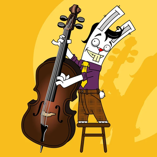 Кролик Играет Басу Освещенный Прожектором Жёлтом Фоне Лицензионные Стоковые Иллюстрации