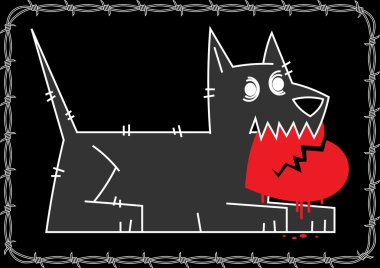 Gray wolf on a black background keeps his teeth red heart clipart