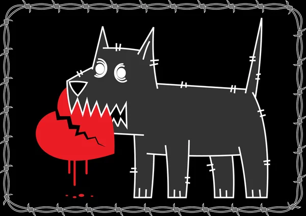 Grijze Wolf Een Zwarte Achtergrond Houdt Zijn Tanden Rood Hart Rechtenvrije Stockillustraties