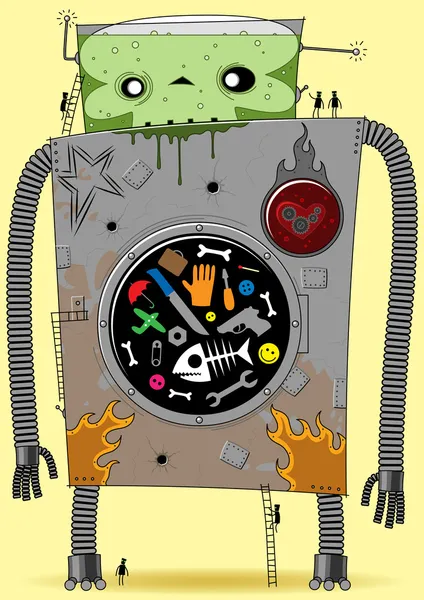 Γιγαντιαίο Ρομπότ Πλυντήριο Ρούχων — Διανυσματικό Αρχείο