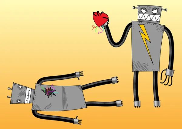 ロボットは他のロボットの心を引き裂いた — ストックベクタ