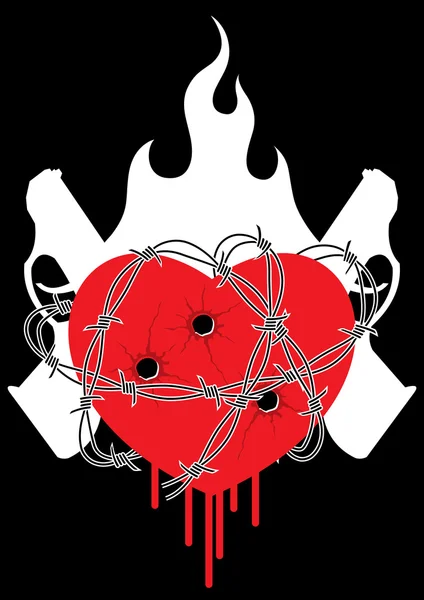 Agujero Corazón Rojo Sobre Fondo Fuego Armas Ilustración de stock