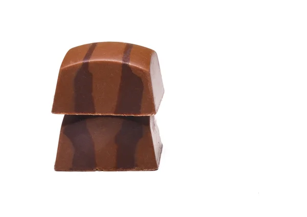 Due Pezzi Cioccolato Impilati Uno Sopra Altro — Foto Stock