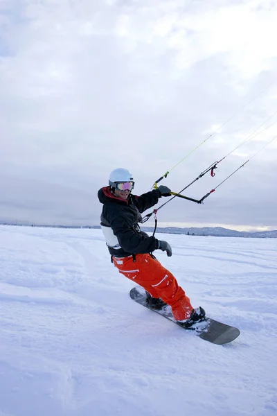 Man Snow Kites Snowboard Winter — Stock Photo, Image